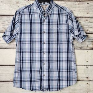 Eddie Bauer Men’s Medium Classic Fit Blue Plaid Short Sleeve Button Down Shirt